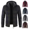 남자 재킷 남자 스웨터 재킷 패션 패션 겨울 코트 양털 후건 고품질 고급 체크 무늬 후드 니트 가디건 의류 외부 마모