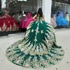 Abito verde Quinceanera Vestidos De Anos 2024 Perline Paillettes Oro Applique Diamanti in pizzo Abito Mexi per 15 anni Compleanno