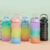 3 teile/satz Große Kapazität Sport Wasser Flasche Tragbare Gradient Trinken Kunststoff Tasse Outdoor Reise Fitness Stroh Tasse Drink 240322