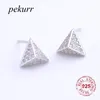 Orecchini con perno Pekurr 3D 925 sterling silver stereoscopico zircone triangolo orecchino per le donne geometriche gioielli di moda regali brincos