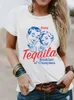 Enjoy Cartoon Printing Vintage Style Women White T shirts Short Sleeve Loose Cotton Summer Casual Tees 240315