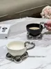 Kopjes Schoteltjes 300ML Vrouwelijke Keramische Kop En Plaat Set Liefde Vormige Handvat Hoge Schoonheid Kantoor Melk Haver Ontbijt Koffie schotel Sets