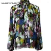 ワークドレスMaryyimei Fashion Runway Designer Women's 2024 Spring Scarf Collar Printed Silk Shir Split Hip Lap Skirt 2ピースセット