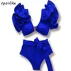 Traje de baño para mujer Sporlike Conjunto de bikini de cintura alta con cuello en V y pliegues en los hombros Traje de baño estampado sexy Traje de baño de dos piezas 2024 Traje de baño para mujer J240330