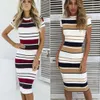 Women Red Summer Sexy Sheath Striped Beach Dress O-Nec 601826