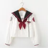 embroidery Girls Japanese School Uniforms High School Sailor Suit Cosplay Costume Black Red Lg Sleeve Pleated Skirt Anime M9PO#