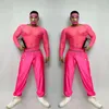 Stage Wear Nightclub Bar Pink Transparent Tops Pants Dance Costume Male DJ Dancer Sexy Performance Party Show Clubwear