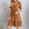 Lässige Kleider Urlaubskleid Frauen lose Vintage Mode Rüschen vor dem großen Schwung Saum sexy Sommer Boho Party elegant