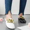 Varumärkesdesign Guldkedjan Kvinnor Slipper Stängt tå slip på mulor sko runt sandaler casual glider flip flop plus storlek 240318