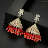 Boucles d'oreilles pendantes rétro ethnique cubique zircone gland perles goutte pour les femmes dubaï mariée soirée bijoux Jhumka Jhumki Tribal