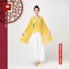 solid Color Chiff Elegant V-neck Suit Bandage Woman Dance Costume Hanfu Women Chinese Traditial Classical Tops Oriental 6XL y3FF#