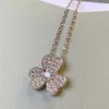 Designer Brand High Version Exquisite Carved Van Lucky Full Diamond Clover Necklace Fairy Thick Plated 18k Gold Live Broadcast