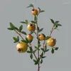 Decorative Flowers Artificial Pomegranate Branch With Leaf Fake Flower Red Plant For Indoor Table Pographic Home Decoration