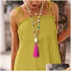 Pendant Necklaces Womens Fashion Long Chain Colorf Wood Beads Tassel Necklace Heart Cross Star Lovely Diy Jewelry Drop Delivery Pendan Dhopy
