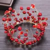 hot selling Red pearl crown Women Golden Alloy Tiaras birthday full circle crown Wedding Bride hair Jewelry Accories A8VU#