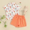 Set di abbigliamento RWYBEYW Bambino neonato Vestito pasquale Stampa carota Manica corta Bottone Camicia papillon Top Pantaloncini Set vestiti estivi