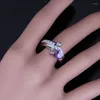Cluster Rings Graceful Water Drop Purple Cubic Zirconia White CZ Silver Plated Ring V0397