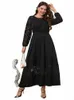 Plus -storlek Dres för kvinnor Autumn Black LG Lace Dr Women LG Sleeve Hollow Out Sexy Party Dr High midje Maxi Dres V9JV#