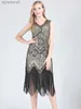 Urban Sexy Dresses Women 1920s Vintage Great Gatsby Dress Double V-Neck ärmlös pärlstruckad paljett Tassel Art Deco Flapper för Party YQ240330