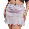 Más el tamaño de la cintura elástica sexy verano acanalada mini falda mujeres volante dobladillo púrpura club bodyc falda femenina de gran tamaño 6xl 7xl 8xl m4fY #