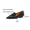 Scarpe casual Primavera/Autunno Décolleté da donna Punta a punta Tacco grosso in vera pelle Per Retro Low Bowknot Nero