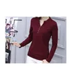 Camicetta primavera estate manica lunga scollo a V maglietta da donna camicia di cotone colletto alla coreana grande donna solido moda casual top 240315