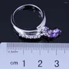 Cluster Rings Graceful Water Drop Purple Cubic Zirconia White CZ Silver Plated Ring V0397