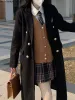 Корейская школьная форма JK для девочек, женская зимняя японская кавайная форма для косплея, теплое черное твидовое пальто и свитер, жилет, комплекты униформы k4mU #