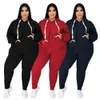 Tendance Plus Taille Femmes Vêtements 2 Pièces Ensembles Fi Poche Sweats À Capuche Couleur Unie Stretch Pantalons Décontractés Costumes Sportswear En Gros 22Qe #