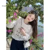 Damesblouses Koreaanse zoete driedimensionale bloemborduurwerk reversoverhemden Ruches Patchwork Slanke crop top met lange mouwen Esthetisch