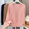 solid Color Covered Butt V-Neck Sweaters Womens Plus Size Autumn Winter Casual Clothing Lg Sleeve Jumpers Knitted Pullovers 568y#