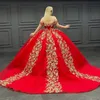 Red Quinceanera Dresses Off The Shoulder Ball Gown Gold Applique Lace Beads Birthday Party Vestidos De 15 Anos Sweet 16