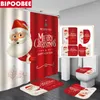 Shower Curtains Santa Claus Christmas Waterproof Polyester Bathroom Happy Year Print Bath Mats Toilet Lid Cover