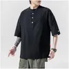 Mens T-Shirts T Shirts Hip Hop Streetwear Linen Casual 2023 Summer Short Sleeves Black White Tshirt Tees Oversize 5Xl Shirt Drop Deliv Dhcvq
