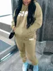 LW Plus Size Sets Letter Print Kangaroo Pocket Tracksuit Set Women Outfit Loose 2 Two Piece Set Streetwear Tracksuit Sweatshirt 45SM#