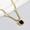 GD fina smycken minimalistisk design svart agat sten fyrkantig hänge guld pläterade rostfria halsband för kvinnor