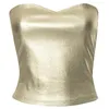 Women's Tanks Women Metallic Strapless Sweetheart Neck Skinny Crop Tube Top Nightclub Backless Sleeveless Bandeau Vests Shirt