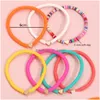 Pulseras Heishi con cuentas Conjunto de cuentas Hilos Arco iris Oro Amor Corazón Encanto Estiramiento 4 mm Arcilla suave Apilable Pulseras Boho Gif Dhgarden Dhlme