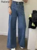 Kadınlar Kot Bahar Geniş Bacak Uzun Pantolon Kadınlar Yüksek Bel Moda Retro Bayanlar Pantolon Gevşek Piled Preated Casual Kadın Pantolon