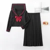 Black Basic JK Red Three Lines School Uniform Girl Sailor Suits Pleated Kirt Japanese Style Clothes Anime Cos Costumes Women R1HD#