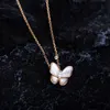 Designer Brand Van High Version Butterfly Necklace Female White Fritillaria S925 Pure Silver Rose Gold Earstuds Collar Chain Color Protection