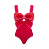 Damenbadebekleidung Rot 2024 Neues 3-teiliges Push-Up-Bikini-Set Frauen Vintage-Print-Bikini-Badeanzug Sexy Sommer-Strandrock-Badeanzug-Kleid yq240330