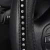 Upgrade AUTOYOUTH Fashion Steering Wheel Cover Black Lychee Pattern With Crystal Rhinestone M Size Fits 38Cm/15" Diameter