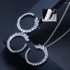 Halskette Ohrringe Set Pera Mode Damen Silber Farbe Party Schmuck Große Marquise Form Zirkonia Anhänger Und Für Frauen J258