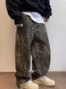 Herrenjeans Tan Leopard Jeans Herren Jeanshose Herren übergroße Hose mit weitem Bein Straßenkleidung Hip-Hop Retro lockere Freizeitkleidung J240328