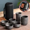 TEAWARE SET Portable tekanna Set With Bag Black Pottery Fast Cup 1 Pot 4 Cups Travel Tea Outdoor