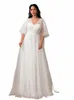 boho Plus Size Wedding Dr Short Flare Sleeve V Neck Appliques Zipper A Line Tulle Bridal Gown Custom Made Vestido De Noiva 48Iy#