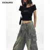 Jeans femininos americano vintage baggy y2k perna larga grunge estilo de rua alta impressão calças casuais cintura reta denim