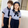Coréia Estilo Japonês Meninos Meninas Marinha Colar Camisa Terno Saia Plissada Shorts Verão Crianças Uniforme Escolar Desempenho M1IX #