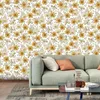 Wallpapers Multicolor Chrysanthemum Peeled And Pasted Self-Adhesive Wallpaper Watercolor Yellow/White Wall Stickers Bedroom Home Decor